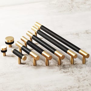 Poignée de meuble dorée et noire : poignée de tiroir en laiton massif, quincaillerie d'armoire moderne F305