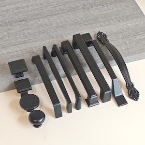 Modern Black Cabinet Pulls and Knobs: Minimalist Kitchen Hardware M349