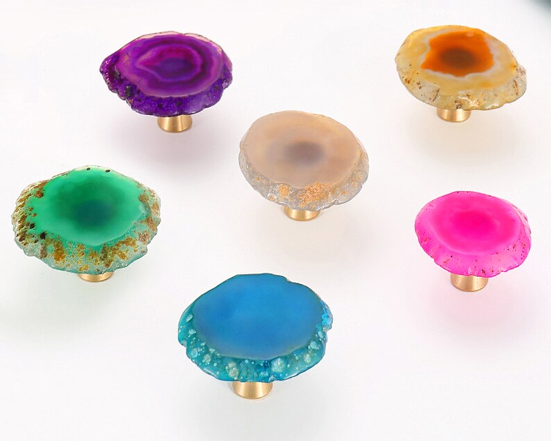 Colorful Natural Agate Knobs Door Pulls Knobs Drawer Etsy