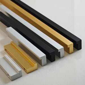 Modern Aluminum Cabinet Handle - Black Silver Brushed Gold - Various Sizes