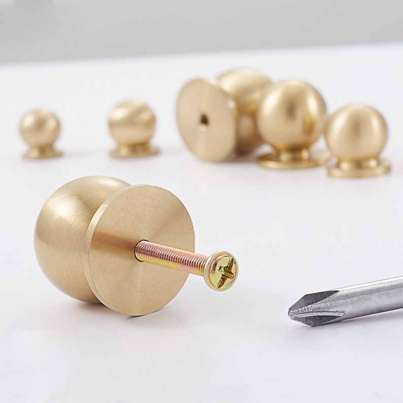 Solid Brass Brushed Gold Ball Knobs Knobs Pulls Etsy