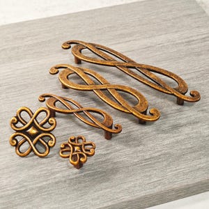 Retro Yellow Bronze Cabinet Pull - Zinc Alloy Drawer Handle - 2.5" 3.75" 5" Sizes