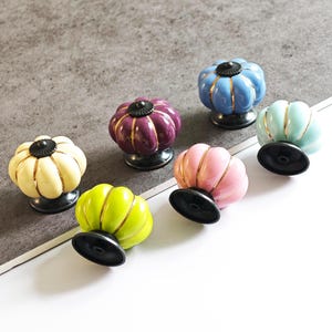Ceramic Pumpkin Drawer Knob: Green, Yellow, Blue, Orange - 1.57" (40mm) - F318
