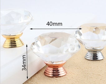 1.57"  Glass Drawer Knobs Glass Crystal Drawer Knobs Drawer Pulls Glass Cabinet Knobs Pulls Cabinet Hardware Chrome Rose Gold Base 40mm F509