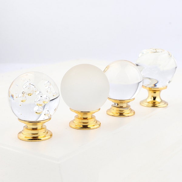 1.2" Crystal Ball Drawer Pulls Knobs Cabinet Door Pulls Knobs Dresser Pulls Knobs Glass Ball Knobs Hardware Clear Polished Gold D027