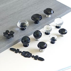 Black Crystal Glass Drawer Knob: Cabinet Door Pull, Zinc Alloy D093