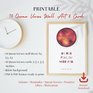 10 Quran Verses Cards Digital Download, Islamic Reminder, Positive Quotes Printable Gift