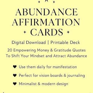 Abundance Affirmation Cards – Instant Digital Download | 148 x 105mm Printable Deck for Money, Gratitude & Manifestation