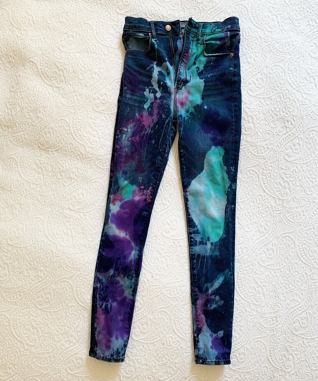 Blue Bleach Tiedye Jeans Etsy
