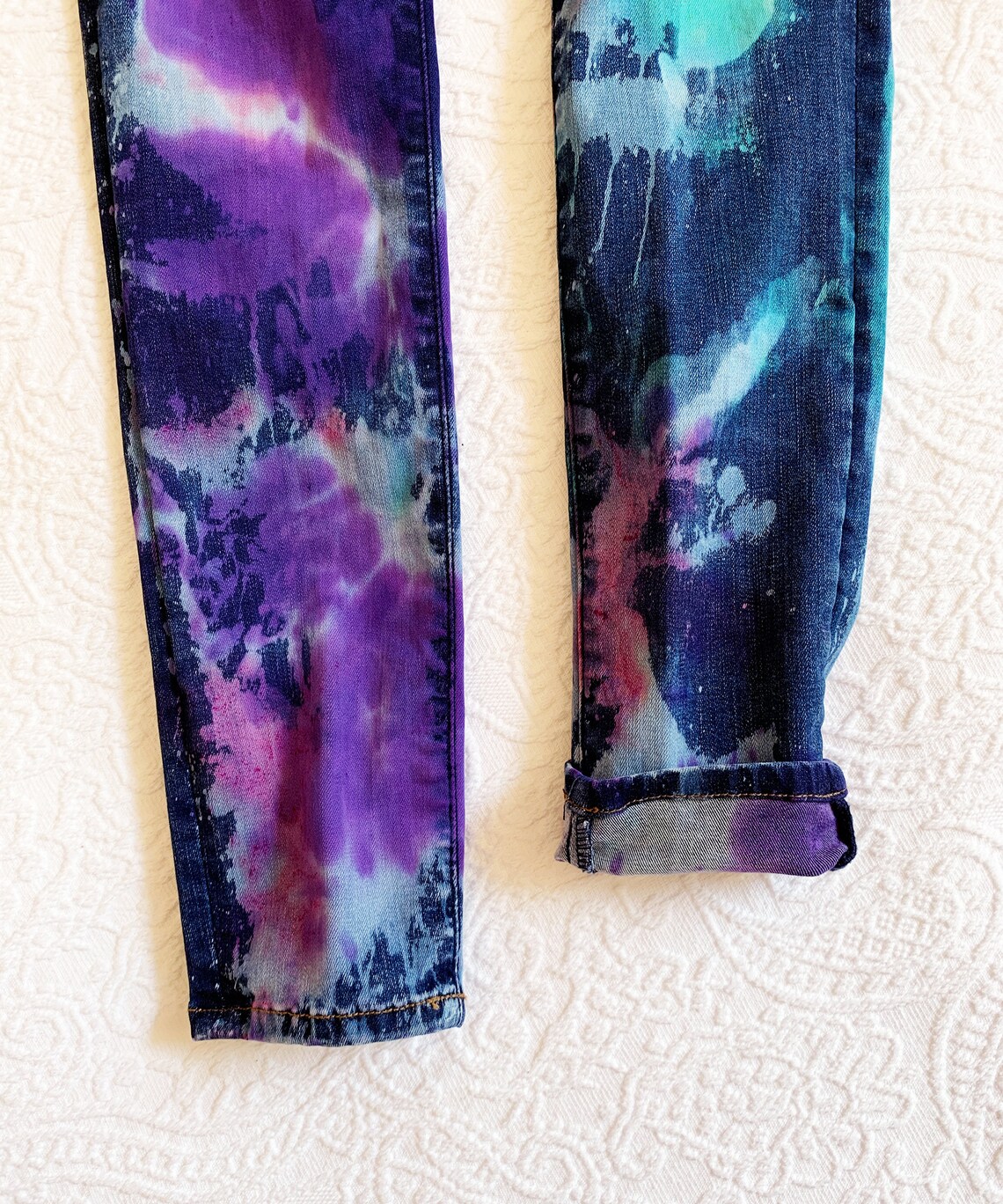 Blue Bleach Tiedye Jeans Etsy