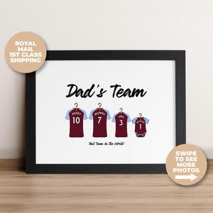 Personalised Aston Villa Football Shirt Print, Best Gift for Dad, Aston Villa FC Jersey Print, Fathers Day, Family Name Wall Art, Uncle Gift