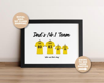 Personalised Burton Albion Family Print, Dad Grandad Gift, Football Shirt Wall Art
