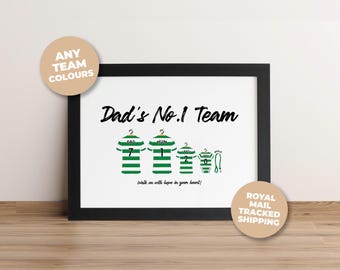 Personalised Celtic FC Family Shirt Print, Football Wall Art, Dad Gift, Parkhead Decor, Fathers Day Grandad Present
