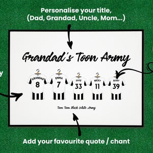 Personalised Newcastle United Football Family Shirt Print, Dream Team Wall Art, Fathers Day First Grandad Gift image 2