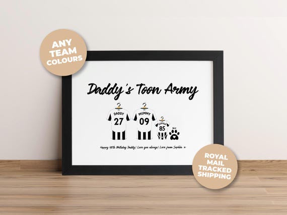 Personalised Newcastle United Football Family Shirt Print, Dream Team Wall Art, Fathers Day First Grandad Gift