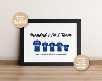 Personalised Leicester City Family Print, Dad Grandad Gift, Custom Football Shirt Print