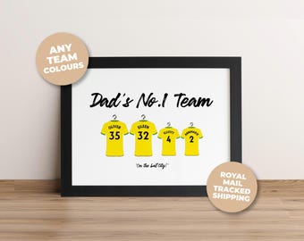 Personalised Norwich FC Family Print, Dad Grandad Gift, Custom Football Wall Art