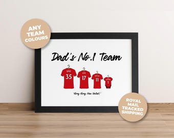 Personalised Manchester United Family Print, Dad Grandad Gift, Custom Football Print