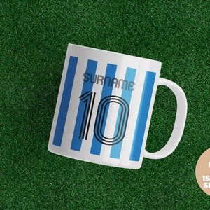 Personalised Football Mug with Name and Number - Custom Printed Blue Football Mug - Perfect Gift for Football and Sports Fans