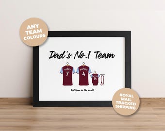 Personalised Aston Villa Family Print, Dad Grandad Gift, Custom Football Shirt Poster, (Digital Download)