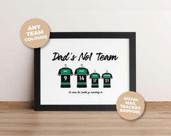 Personalised Northampton Saints Family Print, Dad Grandad Gift, Custom Rugby Wall Art