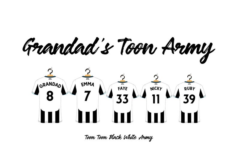 Personalised Newcastle United Football Family Shirt Print, Dream Team Wall Art, Fathers Day First Grandad Gift image 10