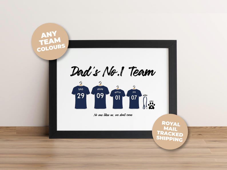 Personalised Millwall FC Football Shirt Print, Soccer Team Family Poster Wall Art immagine 1