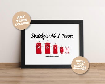 Personalised Arsenal Football Shirt Print, Soccer Team Family Poster Wall Art, Father’s Day Grandad Gift, 1st Dad Present