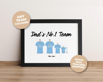Personalised Manchester City Family Print, Fathers Day Grandad Gift, Football Team Wall Art First Dad