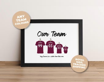 Personalised Burnley FC Family Print, Dad Grandad Gift, Custom Football Wall Art