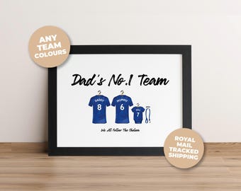 Personalised Chelsea Family Print, Dad Grandad Football Gift, Custom Wall Art
