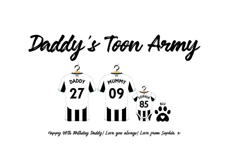 Personalised Newcastle United Football Family Shirt Print, Dream Team Wall Art, Fathers Day First Grandad Gift image 8