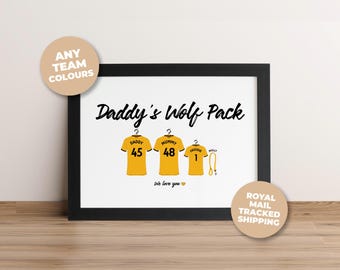 Personalised Wolverhampton Wanderers Family Print, Dad Grandad Wolves Gift, Custom Football Wall Art