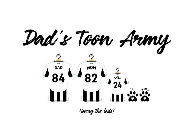 Personalised Newcastle United Football Family Shirt Print, Dream Team Wall Art, Fathers Day First Grandad Gift image 11