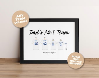 Personalised Leeds United Football Shirt Print, LUFC Fan Art, Fathers Day First Grandad Gift, Family Team Wall Art