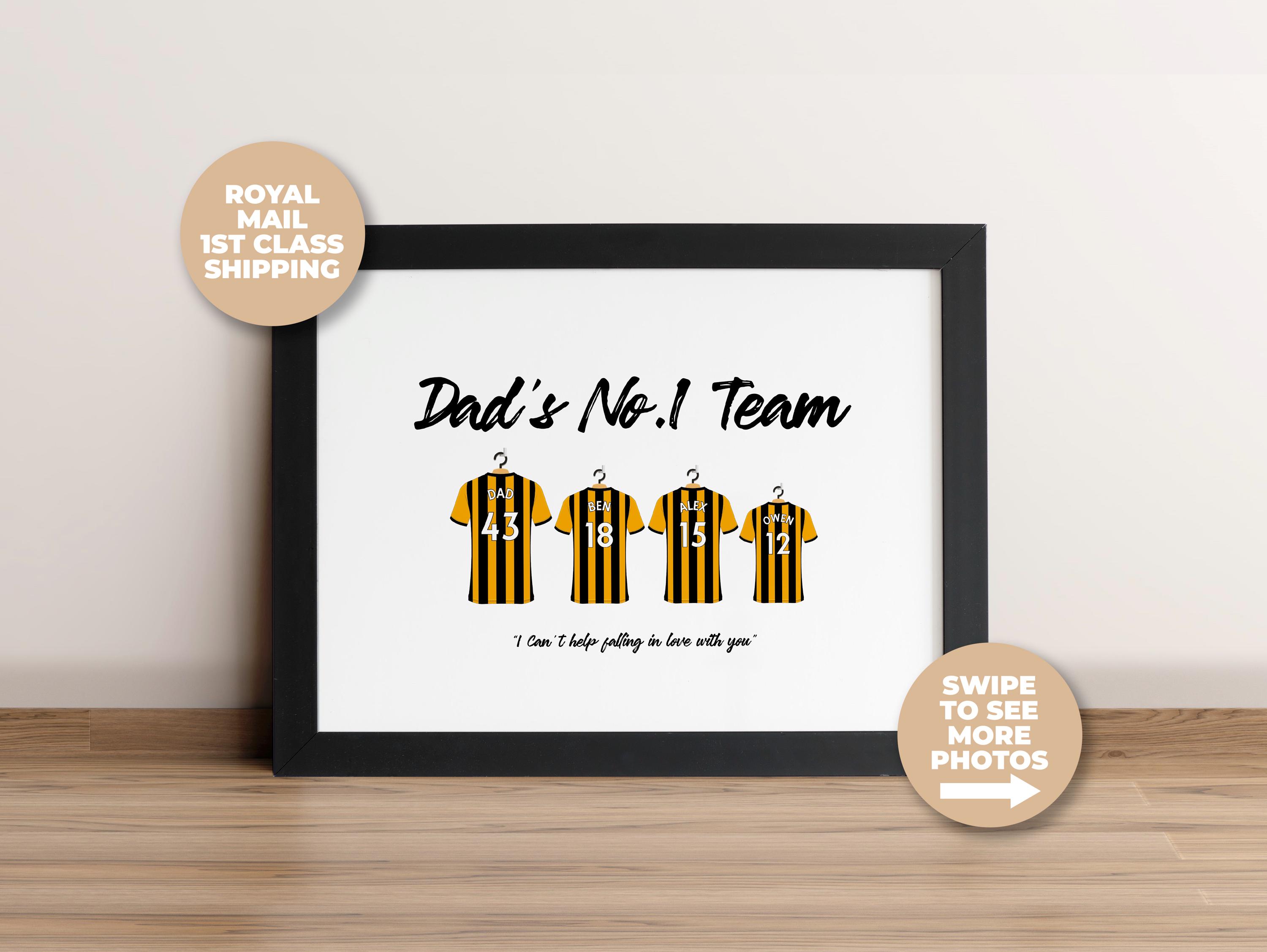 Personalised Hull City FC Football Shirt Print, Best Gift for Grandad, Hull City Print, Fathers Day Gift, Football Gifts, Grandads Birthday