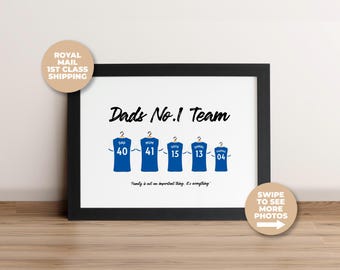 Personalised Gillingham FC Family Print, Custom Football Shirt Wall Art, Dad Grandad Gift