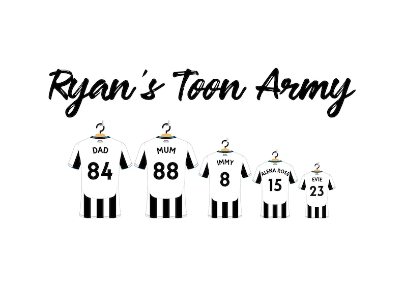 Personalised Newcastle United Football Family Shirt Print, Dream Team Wall Art, Fathers Day First Grandad Gift image 9