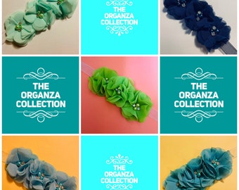 Organza flower bun wrap - different colour options - all one colour - Blues/Greens