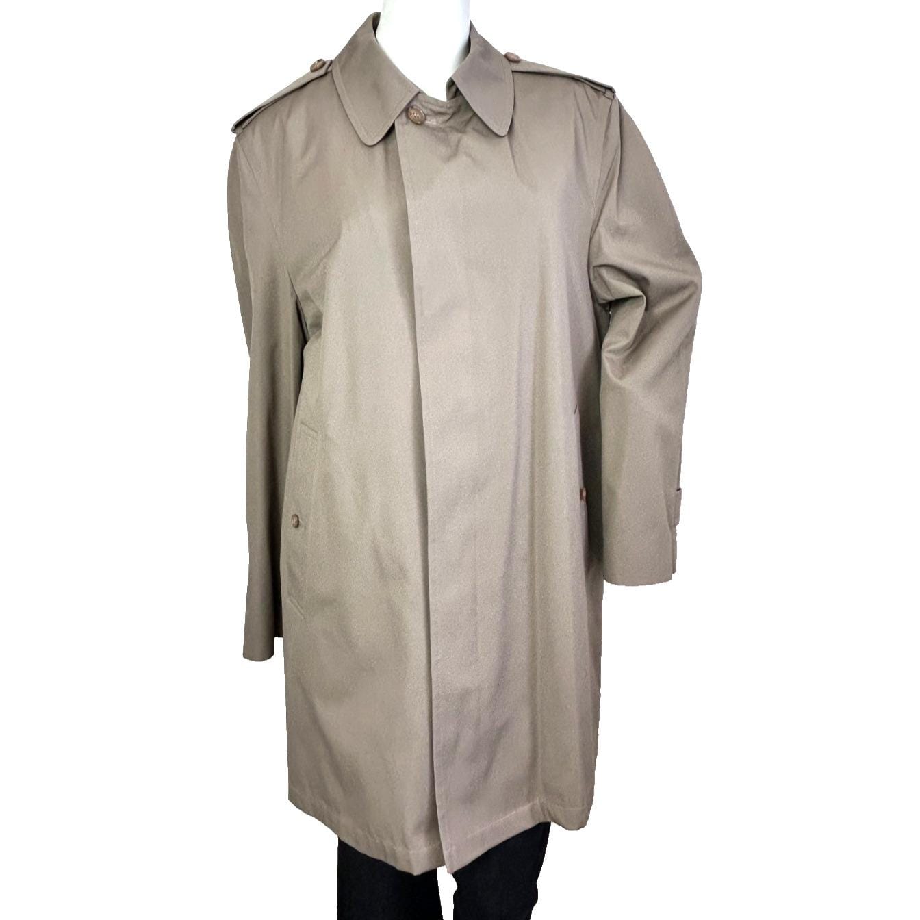 London Fog, Vintage 90s London Fog 42 Regular Tan Single Breast Trench Coat Zip Lining NOS