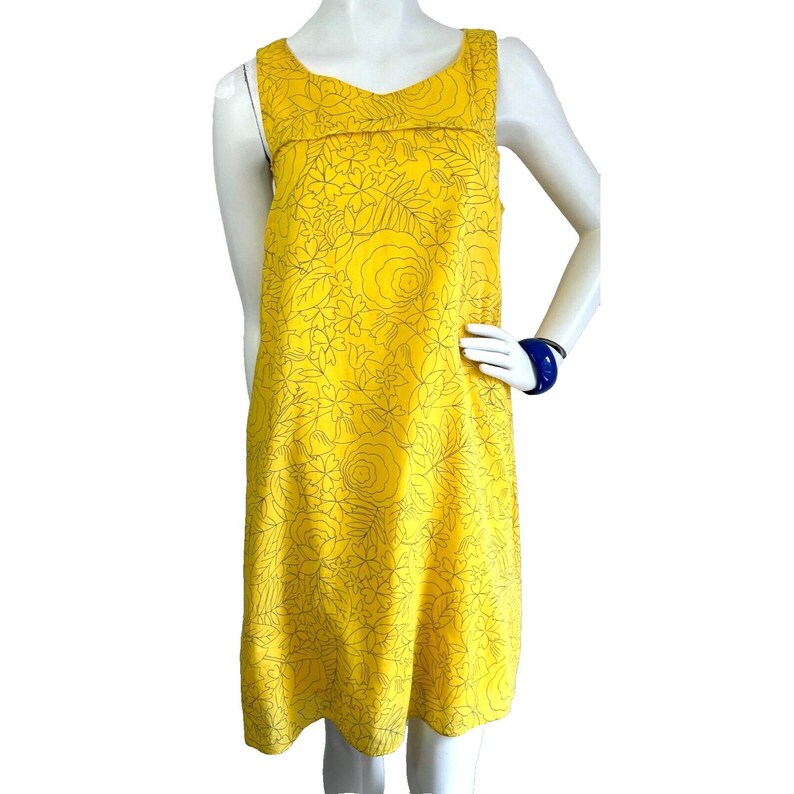 Vestido Anthropologie de HD Paris para mujer, talla M, amarillo, floral, de algodón, corte A, sin mangas imagen 2