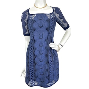 nanette lepore blue lace dress Nanette Lepore Crochet Lace A-Line Dress Blue Women's 2