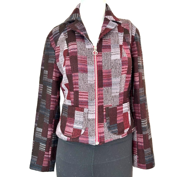 Christian Lacroix, Vintage Bazar de Christian Lacroix Wool Jacket Patchwork Zip Small 38 France 90s