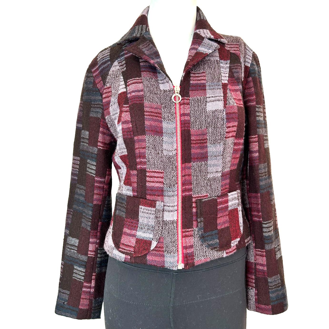 Christian Lacroix, Vintage Bazar de Christian Lacroix Wool Jacket Patchwork Zip Small 38 France 90s