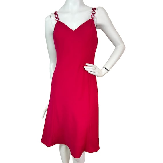 Vintage 90s Evan Picone Pink ORing Cocktail Slip Dress 6 Midi Sheath Minimalist