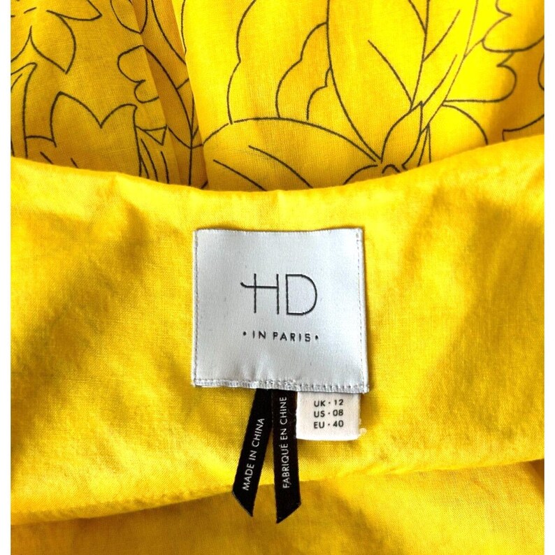 Vestido Anthropologie de HD Paris para mujer, talla M, amarillo, floral, de algodón, corte A, sin mangas imagen 4