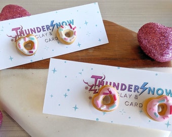 Handmade clay donut heart earrings