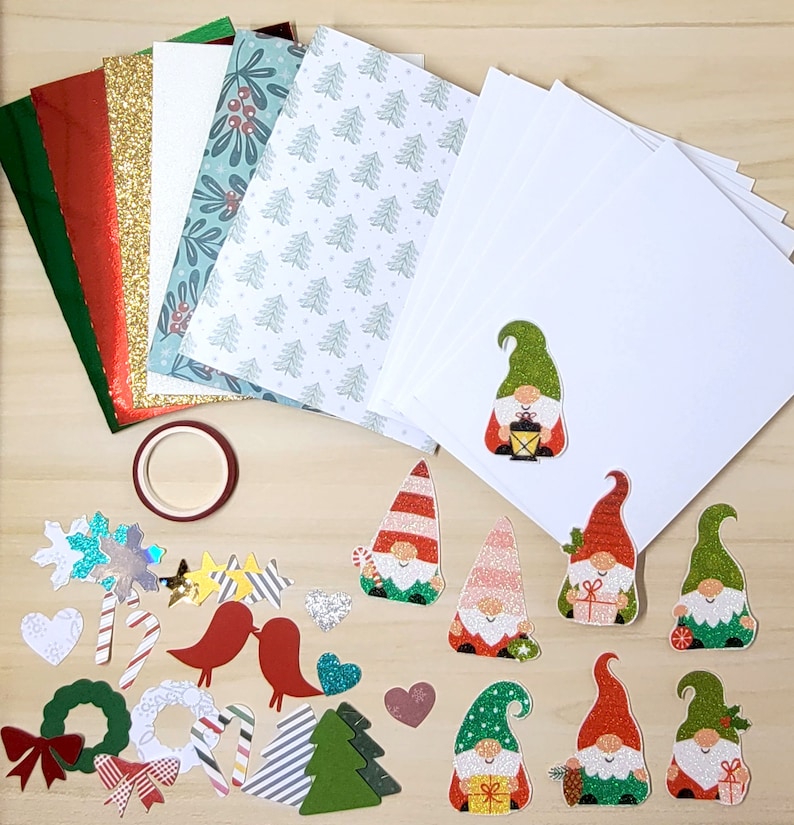 Christmas card kits seven themes available Gnomes