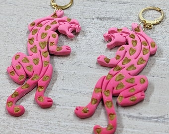 Handmade clay cheata pink earrings