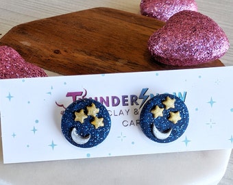 Handmade clay night sky earrings